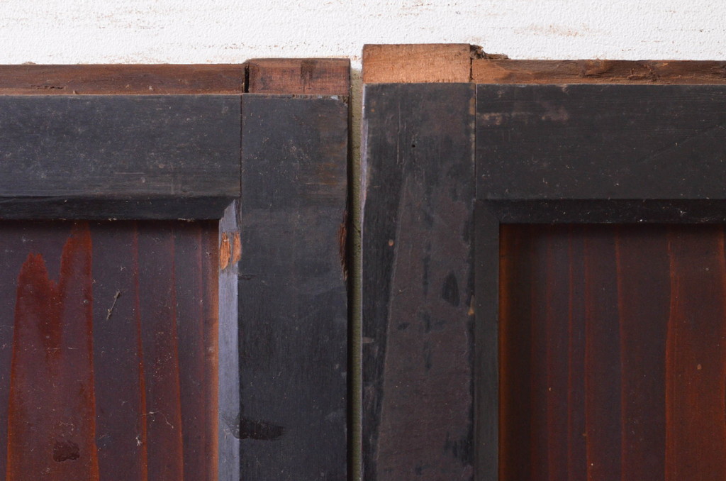 アンティーク建具　和の情緒を演出する障子帯戸3枚セット(引き戸、板戸、格子帯戸、障子戸)(R-072526)