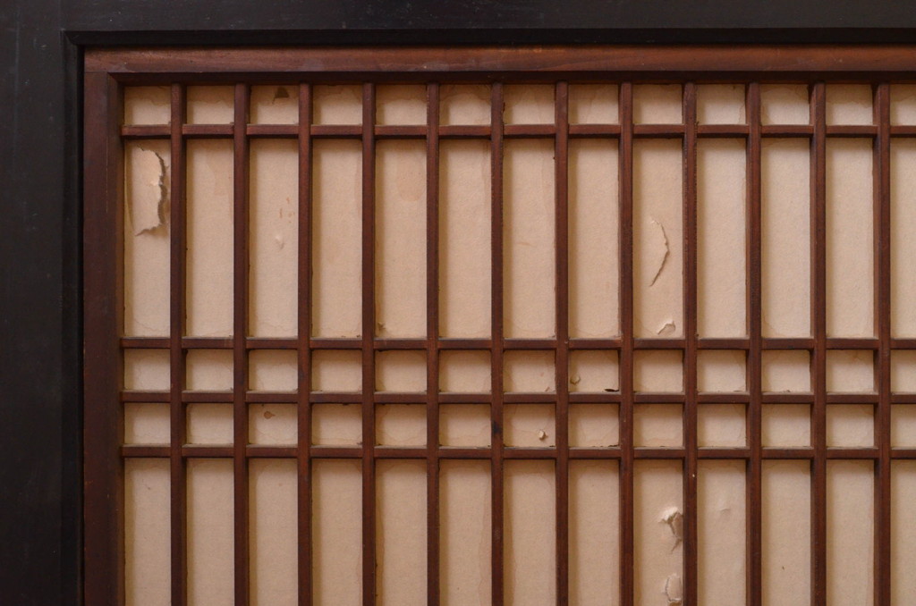 アンティーク建具　和の情緒を演出する障子帯戸4枚セット(引き戸、板戸、格子帯戸、障子戸)(R-072527)