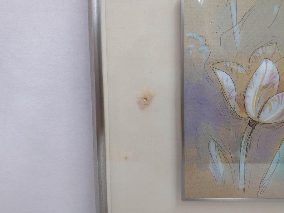 堂本印象　チューリップ咲く　吉田清泉堂　シール付　可憐なチューリップが目を惹く日本画(絵画、額装、箱付き)(R-073832)