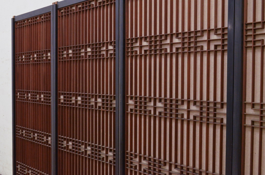 アンティーク建具　組子のデザインがお洒落な障子入り書院戸4枚セット(障子戸、窓、引き戸)(R-072128)