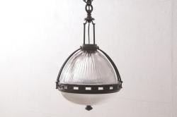 フランスアンティーク　極上品!!　凝ったつくりが魅力的な真鍮製フレームの天井照明(吊り下げ照明、ペンダントライト、シェード)(R-055559)