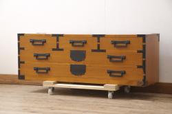 和製アンティーク　ナラ材　昭和レトロ　シンプルなデザインで取り入れやすい引き出し付きサイドテーブル(サイドキャビネット、電話台、飾り台、収納棚、ナイトテーブル)(R-070068)