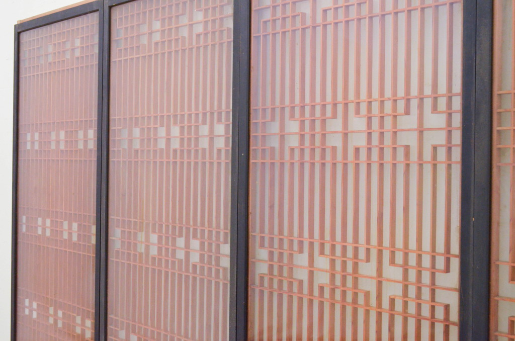 アンティーク建具　両面ガラス　和モダンな雰囲気づくりにおすすめの組子入り書院戸4枚セット(窓、引き戸、ガラス戸)(R-072136)