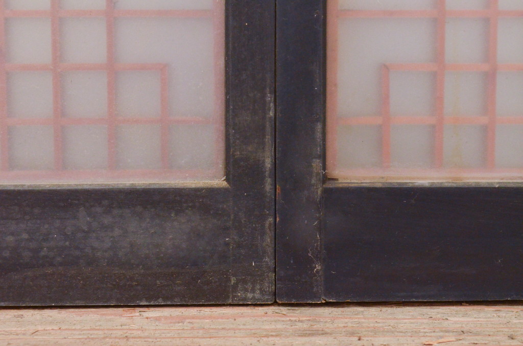 アンティーク建具　両面ガラス　和モダンな雰囲気づくりにおすすめの組子入り書院戸4枚セット(窓、引き戸、ガラス戸)(R-072136)