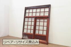 アンティーク建具　大正ロマンの雰囲気香る色ガラス入り扉1枚(ドア、木製ドア、建具)(R-062644)