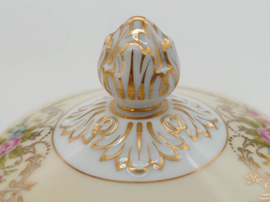 オールドノリタケ　NORITAKE　金彩　ゴールドの装飾が華やかさを演出するチューリン&シュガーポット(花、フラワー、ボンボン入れ、小物入れ、蓋物、洋食器)(R-074113)