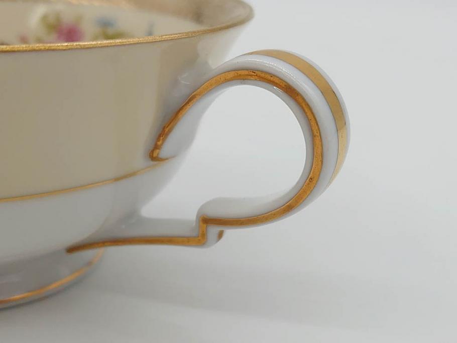 オールドノリタケ　NORITAKE　金彩　繊細なデザインがエレガントな雰囲気を醸し出すスープカップ&ソーサー3客セット(花、フラワー、C&S、洋食器)(R-074116)