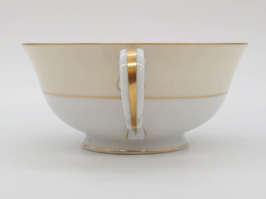オールドノリタケ　NORITAKE　金彩　繊細なデザインがエレガントな雰囲気を醸し出すスープカップ&ソーサー3客セット(花、フラワー、C&S、洋食器)(R-074117)