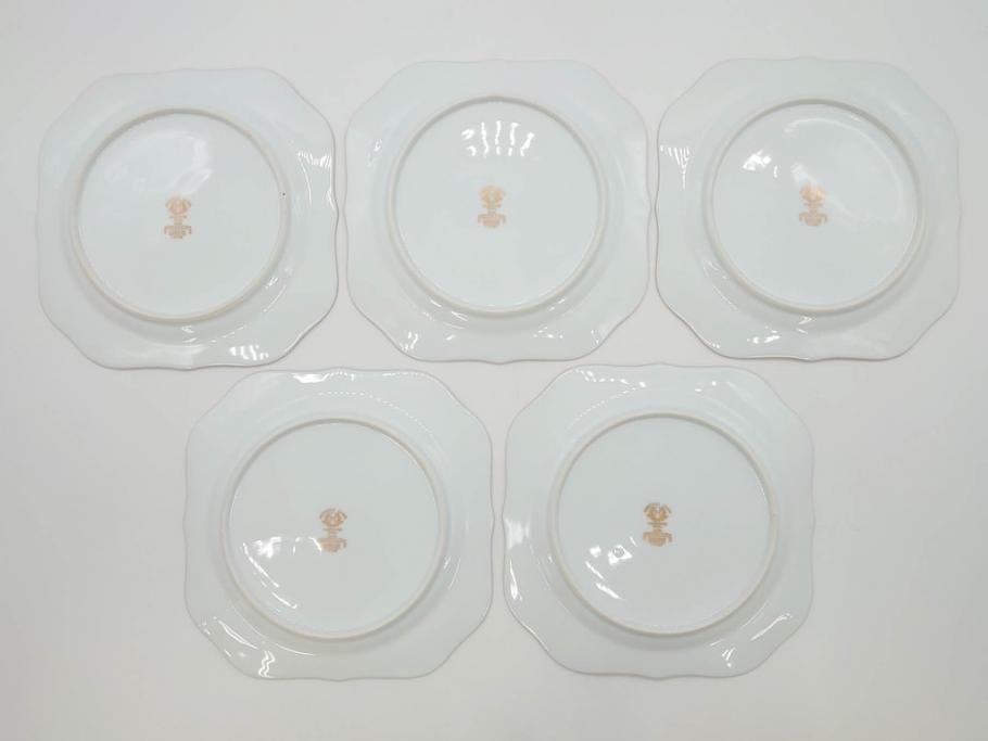 オールドノリタケ　NORITAKE　金彩　洗練されたフォルムが優雅な雰囲気を醸し出すプレート5枚セット(花、フラワー、皿、洋食器)(R-074123)