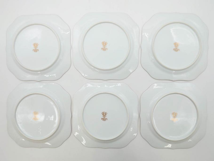 オールドノリタケ　NORITAKE　金彩　洗練されたフォルムが優雅な雰囲気を醸し出すプレート6枚セット(花、フラワー、皿、洋食器)(R-074124)