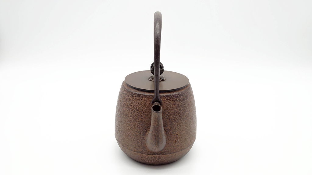 佐藤浄清　銅蓋　透かしの摘みがアクセントになる鉄瓶　箱なし(茶道具)(R-060465)