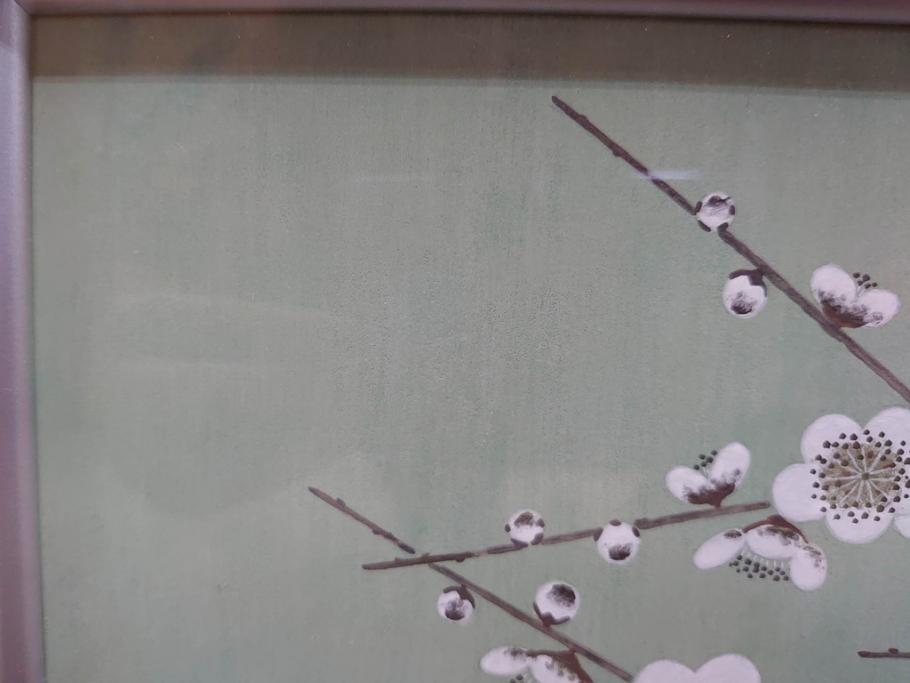 真作　京都　日本画家　井上富夫　「白梅」(ウメ、共シール、絵画、額装、箱付き)(R-074567)