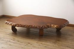 イギリスアンティーク　マホガニー材　レザートップが魅力のシックなワインテーブル(サイドテーブル、コーヒーテーブル、丸テーブル、花台、英国)(R-065650)