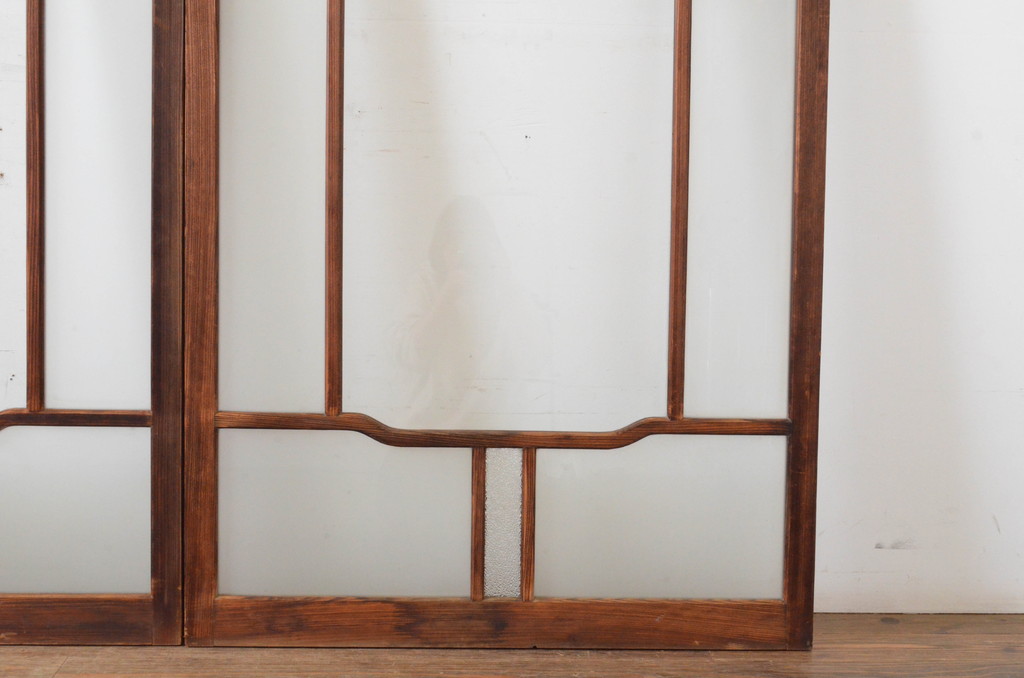 アンティーク建具　大正ロマン　ノスタルジックな雰囲気を醸し出すガラス窓3枚セット(引き戸、ガラス戸、建具)(R-065258)