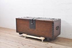 美品　アンティーク雑貨　しっかりとした作りの格好良いブリキ製BOX(収納ボックス、収納箱、小物収納)(R-048246)