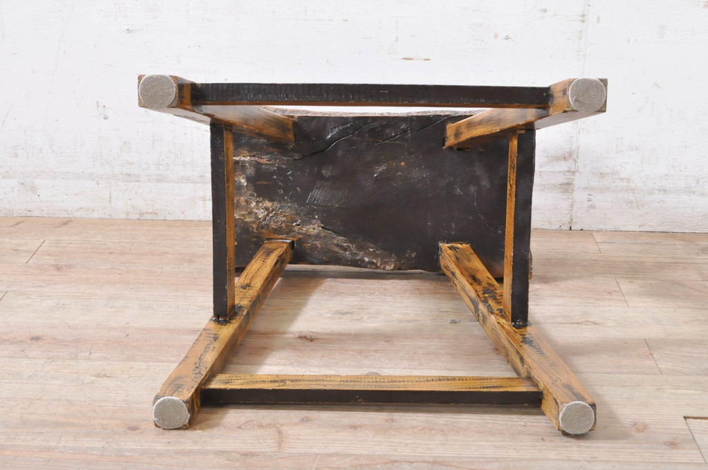 中古　アンティーク調　木の質感をそのまま味わえる民芸スツール(板座チェア、椅子、イス)(R-071417)