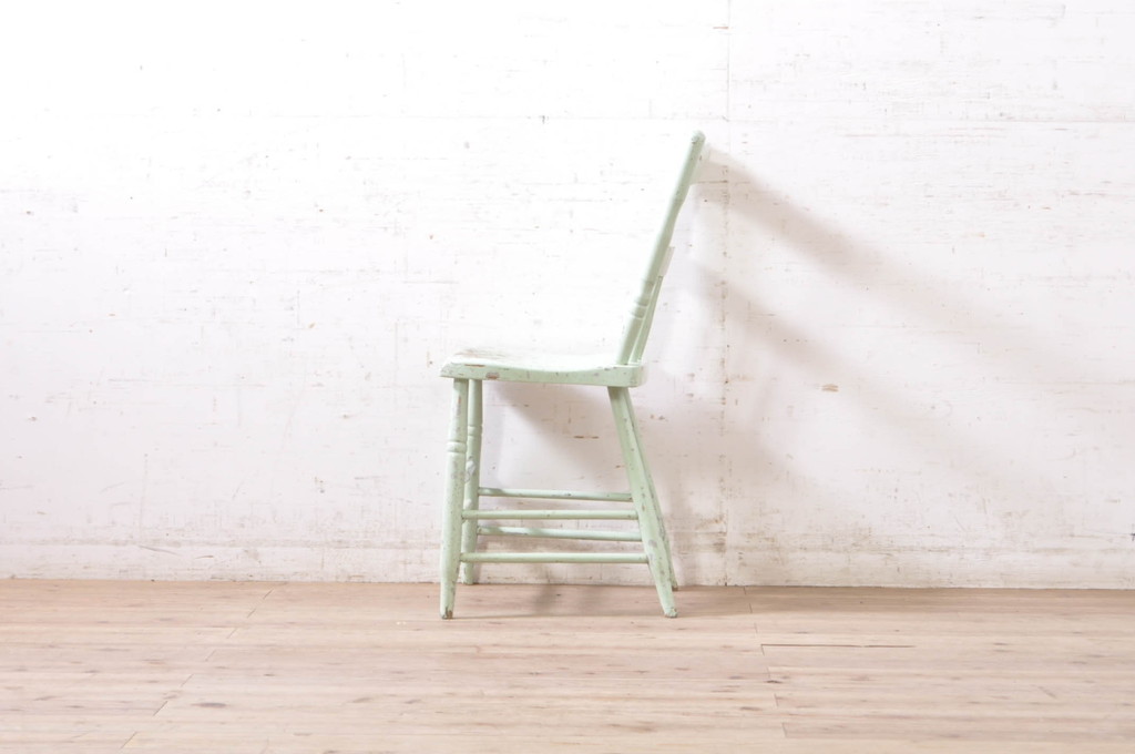 フランスアンティーク　爽やかなカラーが魅力的なペイントチェア(板座チェア、ダイニングチェア、椅子、イス、いす)(R-071995)
