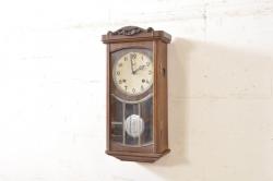 アンティーク時計　ドイツ　JUNGHANS(ユンハンス)社　ホールクロック(振り子時計、柱時計、彫刻、浮き彫り、機械部分ジャンク)(R-046964)