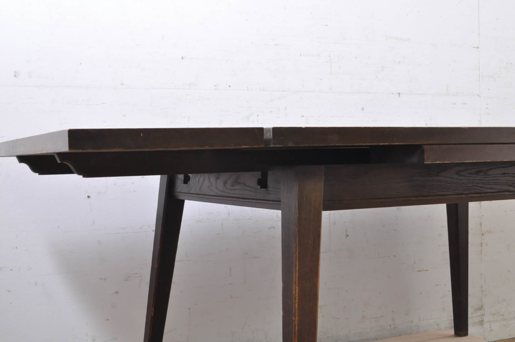 和製ビンテージ　職人手作り高級家具　神戸洋家具　ナラ材　和洋どちらの空間にもおすすめのシンプルなエクステンションテーブル(ダイニングテーブル、食卓、拡張式テーブル、作業台、4人掛け、6人掛け、ヴィンテージ)(R-072017)