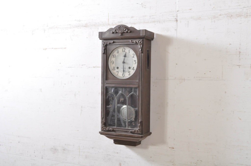 和製アンティーク 精工舎(SEIKOSHA、セイコー) 14DAY TRADE(S)MARK 昭和レトロ 彫刻の意匠が素敵な掛け時計(柱時計、古時計 、振り子時計)(R-072436) | ラフジュ工房
