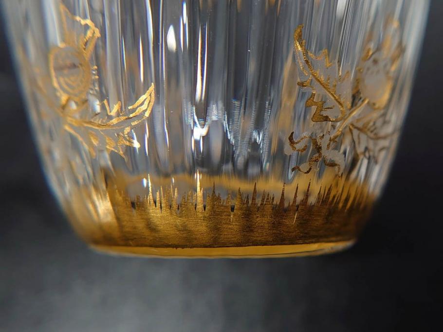 フランス　ドーム兄弟　ドームナンシー(Daum nancy)　金彩　煌びやかなゴールドのデザインが高級感漂うポット&グラス&トレー7点セット(カラフ、トレイ、グラス5客、ガラス)(R-074598)