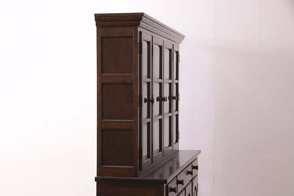 中古　松本民芸家具　シックなデザインが高級感漂うF型食器棚(カップボード、飾り棚、収納棚、本箱)(R-047881)