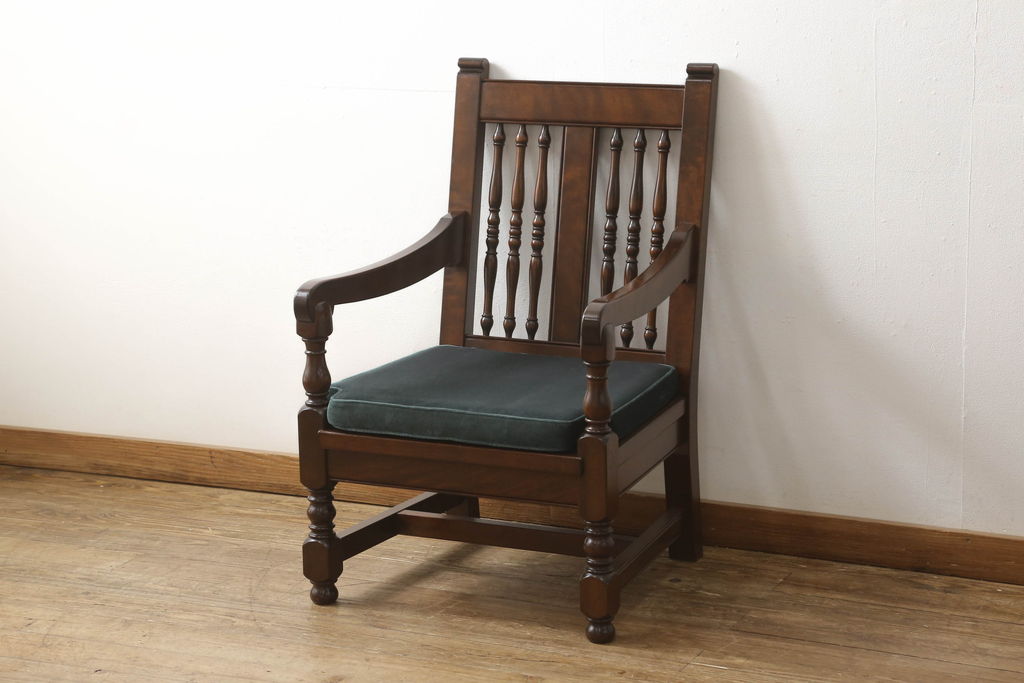 中古 美品 松本民芸家具 洋館に似合う佇まいのD型布張り椅子(ベンチ
