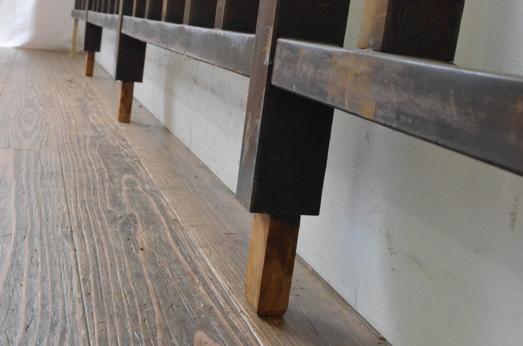 和製アンティーク　昭和初期　立派な古いお屋敷で使われていた幅約3.8メートルの手すり(手摺、柵、欄干、木製フェンス)(R-065274)