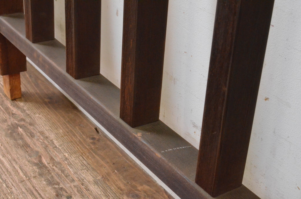 和製アンティーク　昭和初期　立派な古いお屋敷で使われていた幅約2.7メートルの手すり(手摺、柵、欄干、木製フェンス)(R-065276)