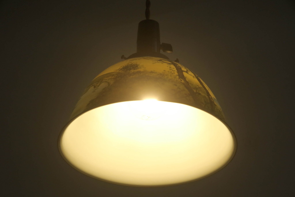 アンティーク照明　戦前　色絵磁器電笠　ペンダントライト(オールドノリタケ、天井照明、シェード、吊り下げ照明)(R-073088)