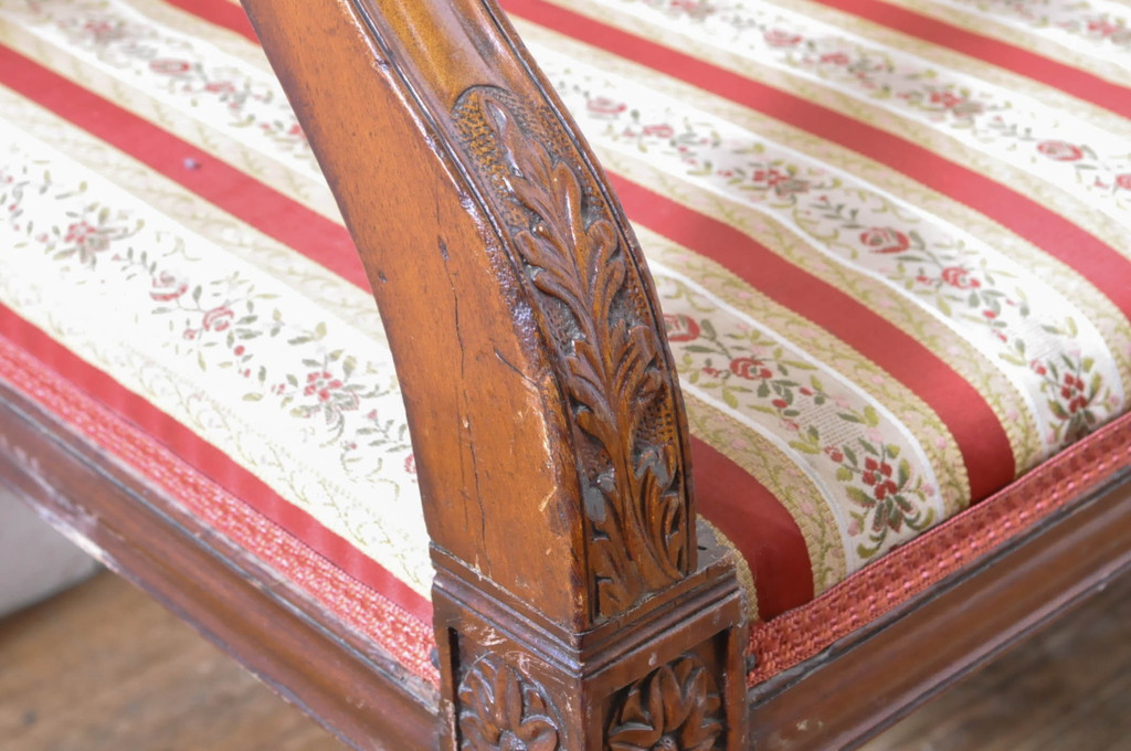 イギリスアンティーク　アールデコ　マホガニー材　シンプルながら品のある佇まいが魅力の2人掛けベンチソファ(アームソファ、ダイニングソファ、二人掛け、英国)(R-065643)