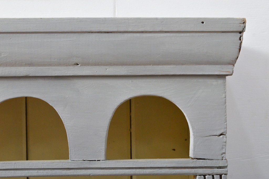 フランスアンティーク　パイン材　2色のペイントカラー使いがお洒落なウォールラック(壁掛け、棚、皿立て、オープンラック、飾り棚)(R-056030)