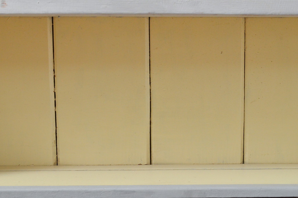 フランスアンティーク　パイン材　2色のペイントカラー使いがお洒落なウォールラック(壁掛け、棚、皿立て、オープンラック、飾り棚)(R-056030)