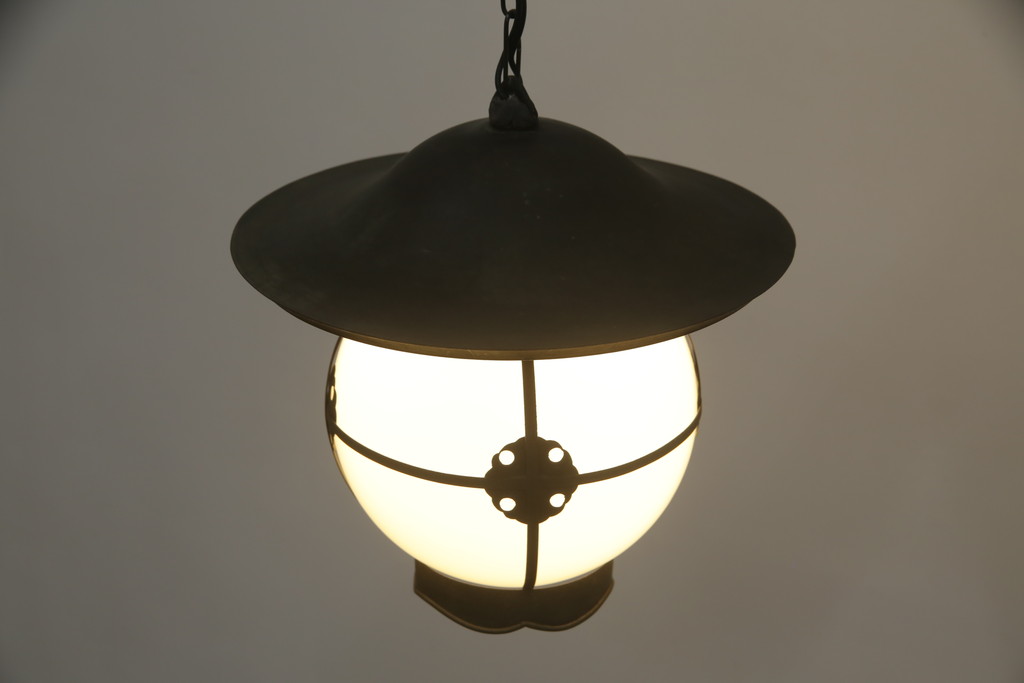 アンティーク照明　真鍮の飾り付き　和モダンな空間を演出する灯ろう風吊り下げ照明(天井照明、ペンダントライト)(R-072805)