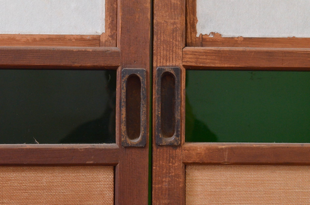 アンティーク建具　古い遊郭から出た希少な色ガラス入り障子戸4枚セット(引き戸、格子戸)(R-072554)