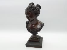 西洋アンティーク　柔らかな表情と繊細な装飾が魅力的なブロンズ像(RED TION A.VETU、女性、首像、銅像)(R-060682)