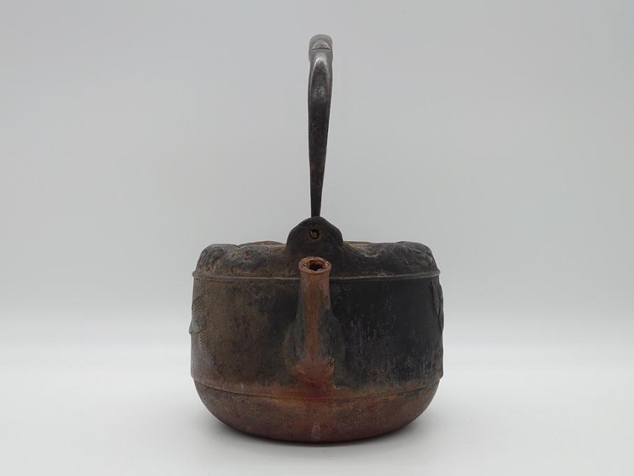 アンティーク　祥雲堂　鳥図やぷっくりしたデザインの摘みが素敵な鉄瓶(銅蓋、茶道具)(R-060751)