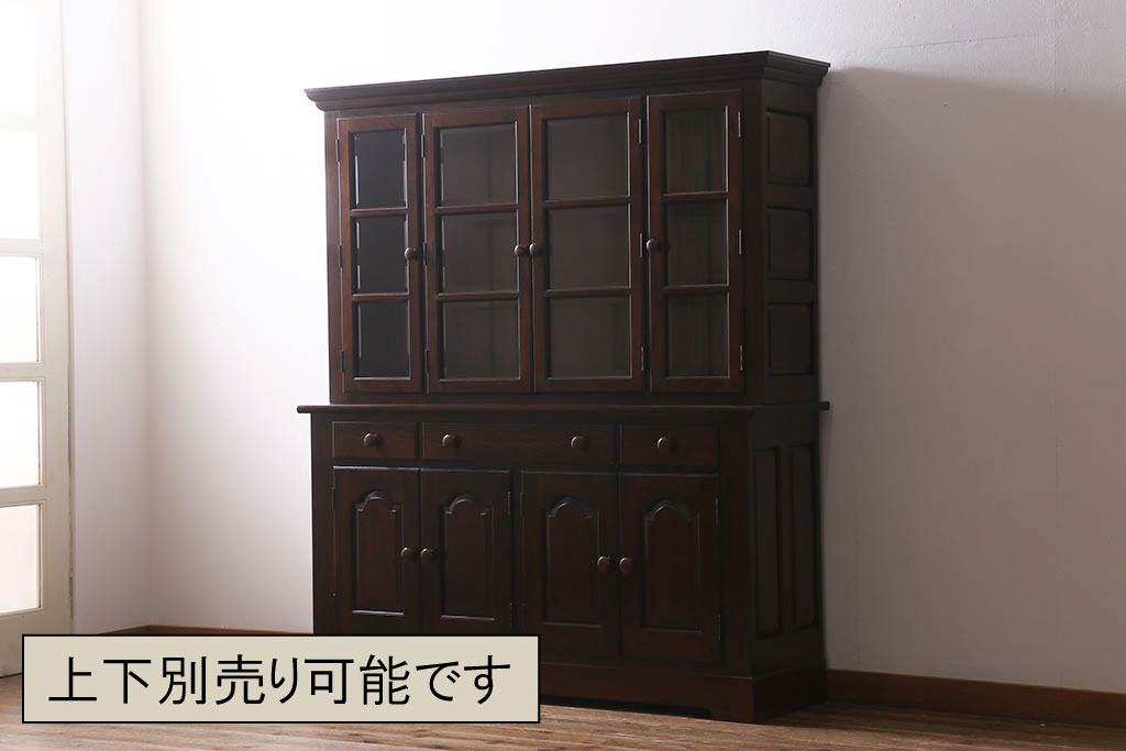 中古 松本民芸家具 見せる収納と隠す収納が一台で可能なF型食器棚