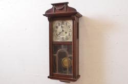 和製アンティーク　重厚感あるクラシカルなデザインが目を惹く掛け時計(振り子時計、柱時計、古時計)(R-072416)