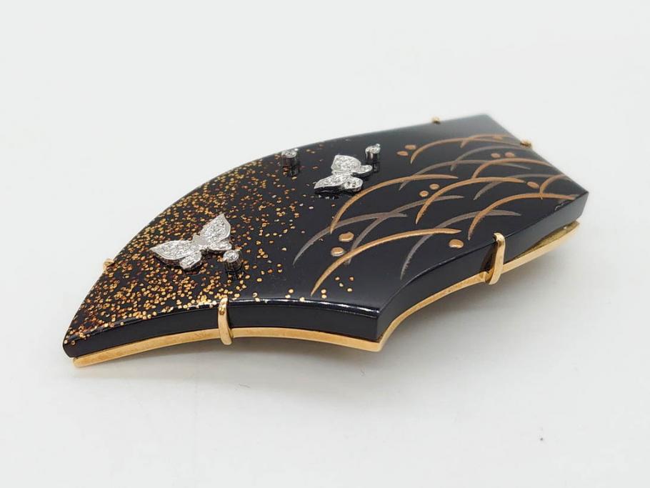 べっ甲(鼈甲)　Pt900　K18　0.05　ブローチ　煌びやかに舞う蝶のデザインが魅力的な帯留め(べっこう、帯締め、着物道具、和装小物、アクセサリー)(R-074708)
