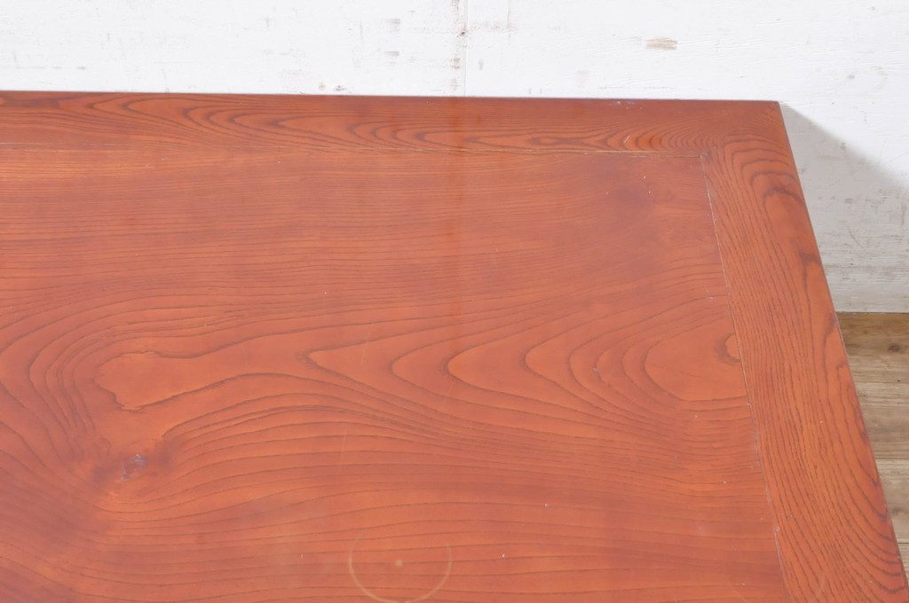 和製ビンテージ　総欅(ケヤキ)材　漆塗り　天板と脚が一体化したようなすっきりとしたデザインが魅力的な座卓(ヴィンテージ、ローテーブル、センターテーブル、リビングテーブル)(R-072747)