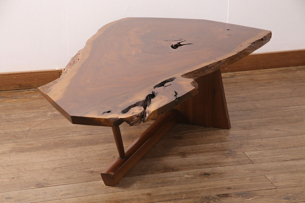 和製ヴィンテージ　希少なジョージナカシマ本人製作品!素材の形を活かしたデザインのミングレンコーヒーテーブル(センターテーブル、机、ビンテージ)(R-051403)