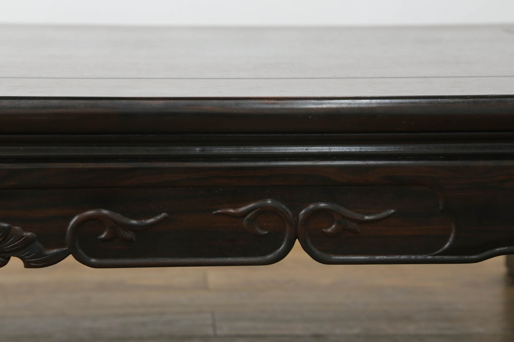 和製ビンテージ　縞黒檀(シマコクタン)材　落ち着いた色味と杢目が美しい堂々とした佇まいの座卓(リビングテーブル、ローテーブル、センターテーブル、ヴィンテージ)(R-074543)