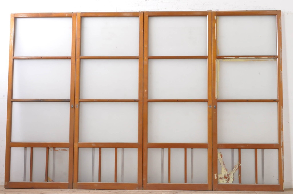 アンティーク建具　レトロな空間づくりにオススメの幅狭ガラス戸4枚セット(引き戸)(R-072919)