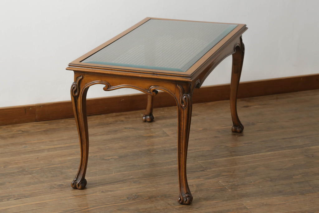 中古　美品　イタリア高級家具　メデア(Medea)　品のある佇まいが美しいガラストップセンターテーブル(ローテーブル、コーヒーテーブル、リビングテーブル)(R-074661)