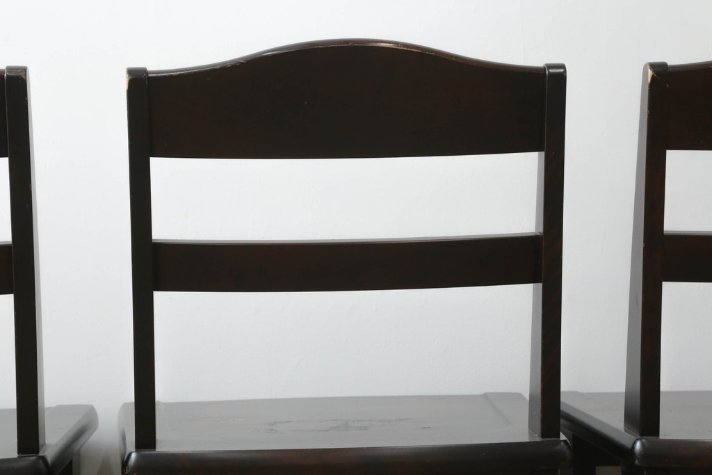 中古　北海道民芸家具　#694高座椅子　希少な絶版品! シックで落ち着いた空間づくりに活躍する高座卓ダイニングセット(ダイニングテーブル、4人掛け、4P、ダイニングチェア、板座チェア、椅子、イス、いす、食卓)(R-074635)