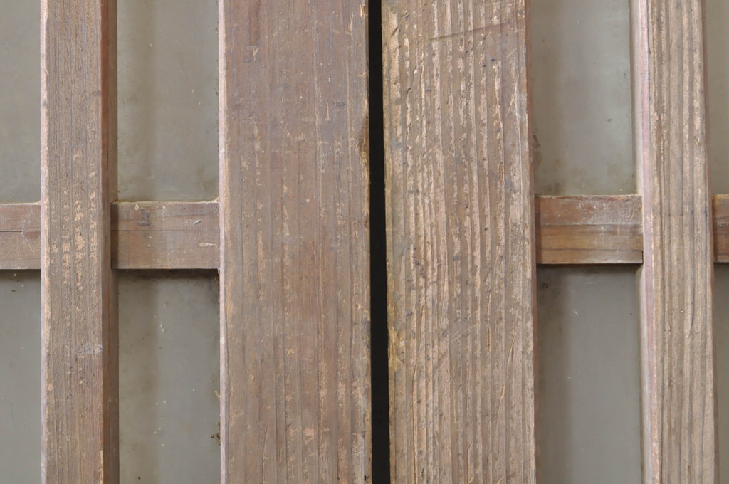 アンティーク建具　和の雰囲気が魅力的な格子入り玄関戸2枚セット(引き戸、ガラス戸、格子戸)(R-072936)