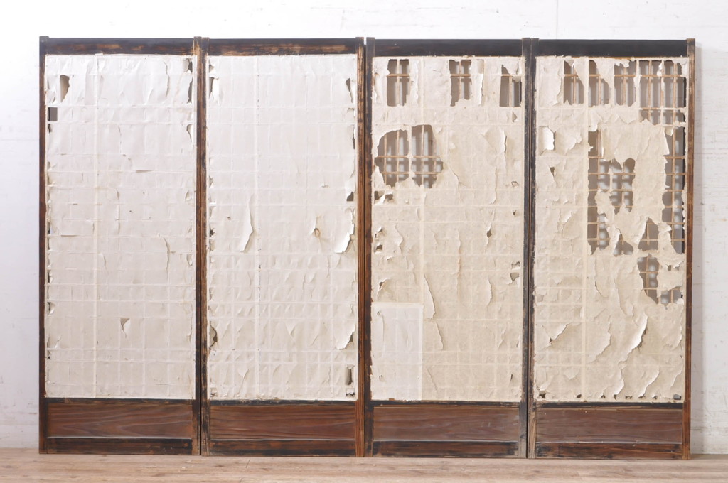 アンティーク建具　上質な和の空間を演出する書院障子戸4枚セット(引き戸、書院戸、窓)(R-072946)