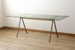 中古　美品　イタリア　ドリアデ　フラーテ(FRATE)　スタイリッシュな空間づくりにおすすめのガラステーブル(ダイニングテーブル)(定価約73万円)(R-059549)