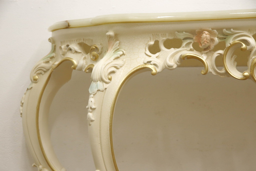 中古　美品　イタリア高級家具　SILIK(シリック)　ロココ調　天板大理石　ゴージャスな空間を演出してくるサイドテーブル(コンソールテーブル、飾り台)(R-065837)